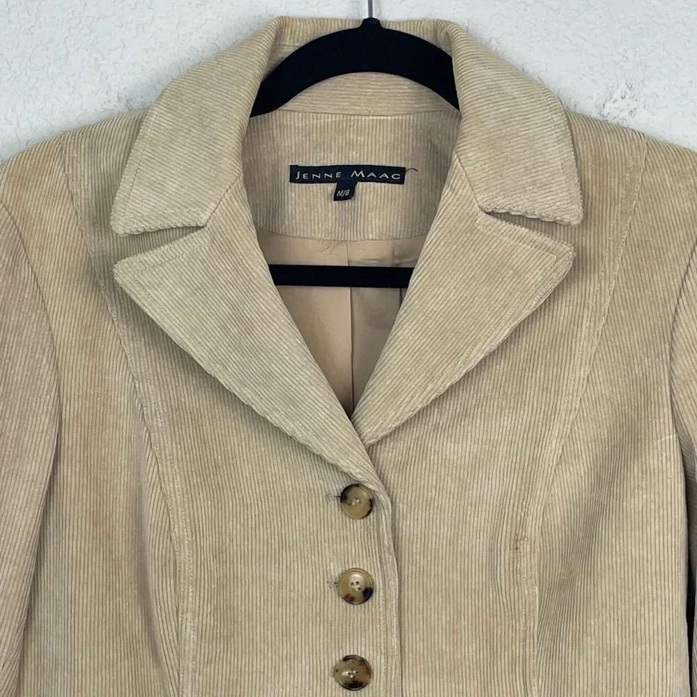 Jenne Maac Corduroy Jacket Womens M/8 Tan Button Closure Lined‎ Vintage USA Y2K
